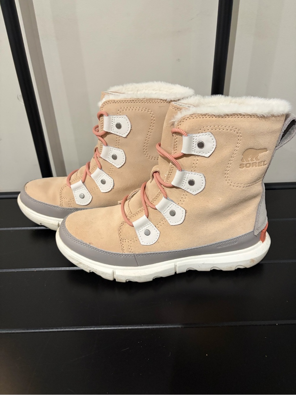 Sorel Women’s Explorer II Joan Faux Fur Boots (Nova Sand/Sea Salt Color)-Size 8